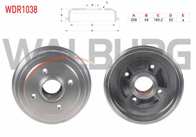 WALBURG WDR1038 Brake Drum Rear 4 Hole Renault 21 1.7 1986-1993 — Brake Rotors & Drums