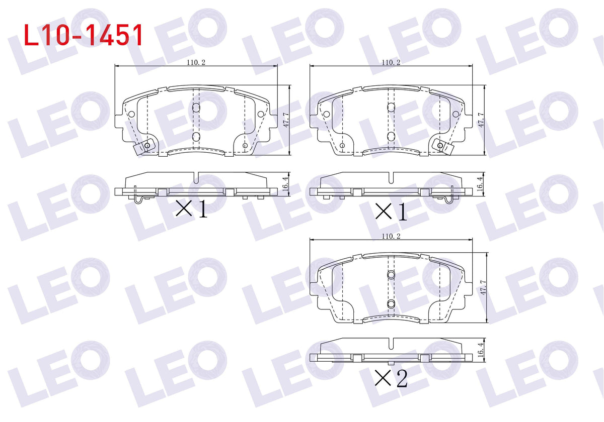 LEO L10-1451 Brake Pad Front with Wear Indicator Kia Picanto (Ta) 1.1 2011-/ Picanto (Ta) 1.25 2011