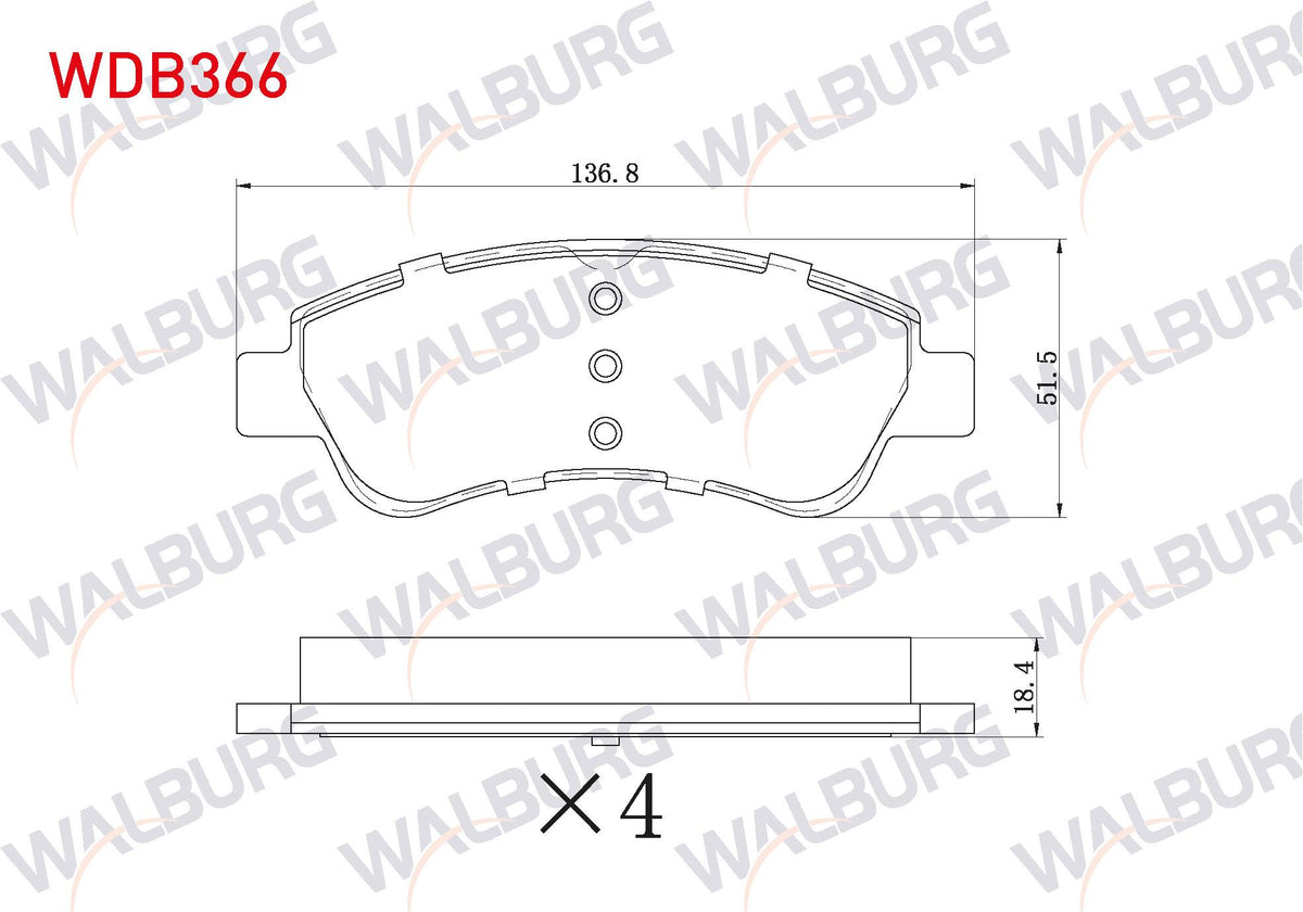 WALBURG WDB366 Brake Pad Front Partner 96-08 / 301 1.6 HDi 12-/ 307 1.4 HDi 00-07 / 206 00-/ 207 05-/ 208 12-/ 2 — Brake Pads