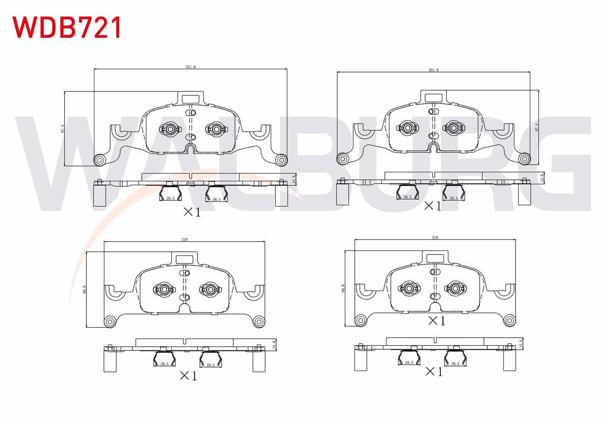 WALBURG WDB721 Brake Pad Front with Wear Indicator (Yengec Type) Audi A4 (8W2 — Brake Pads