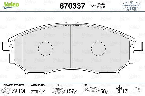 Valeo 670337 Brake Pad Front Nissan Navara/Pathfinder/Qashqai, Renault Koleos, Infiniti EX/G/M/Q/QX — Brake Pads