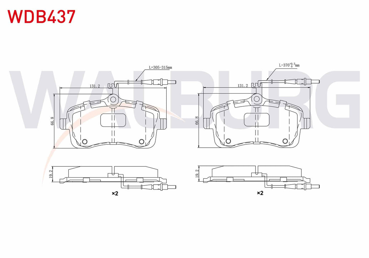 WALBURG WDB437 Brake Pad Front with Connector Peugeot 407 (6D) 1.6 HDi 110 Hp 2004-2011 / Peugeot 407 (6D) 1.8i — Brake Pads