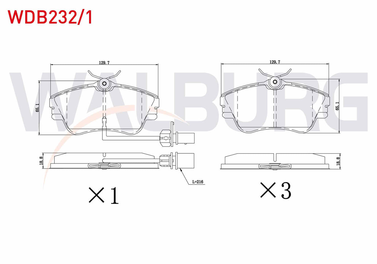 WALBURG WDB232/1 Brake Pad Front with Connector Volkswagen Transporter IV (70Xb, 70Xc and 5 more models — Brake Pads