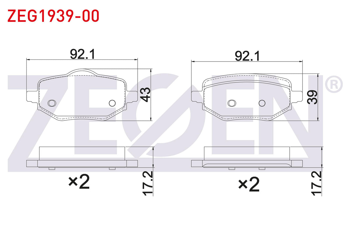 Zegen ZEG1939-00 Brake Pad Rear Peugeot 208 II-2008 II-Ds3 Crossback 1.2 Puretech-1.5 BlueHDi 2019-/ Opel Corsa — Brake Pads