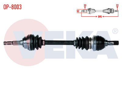 Veka OP-8003 Complete Axle Left Front Length 595mm Opel Astra G (F69) 1.4 16V 1998-2005 — Axles, CV Joints & Boots