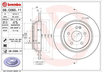 Brembo 08.C065.11 Brake Disc Rear Mercedes W447 Viano Vito V-Class 111 114 116 CDI — Brake Rotors & Drums