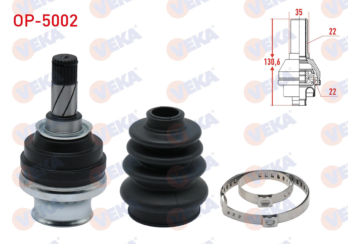 Veka OP-5002 CV Joint Left-Right Front Inner Opel Vectra A 1.4 22X22x35 Length 130,6 mm 1988-1995 — Axles, CV Joints & Boots