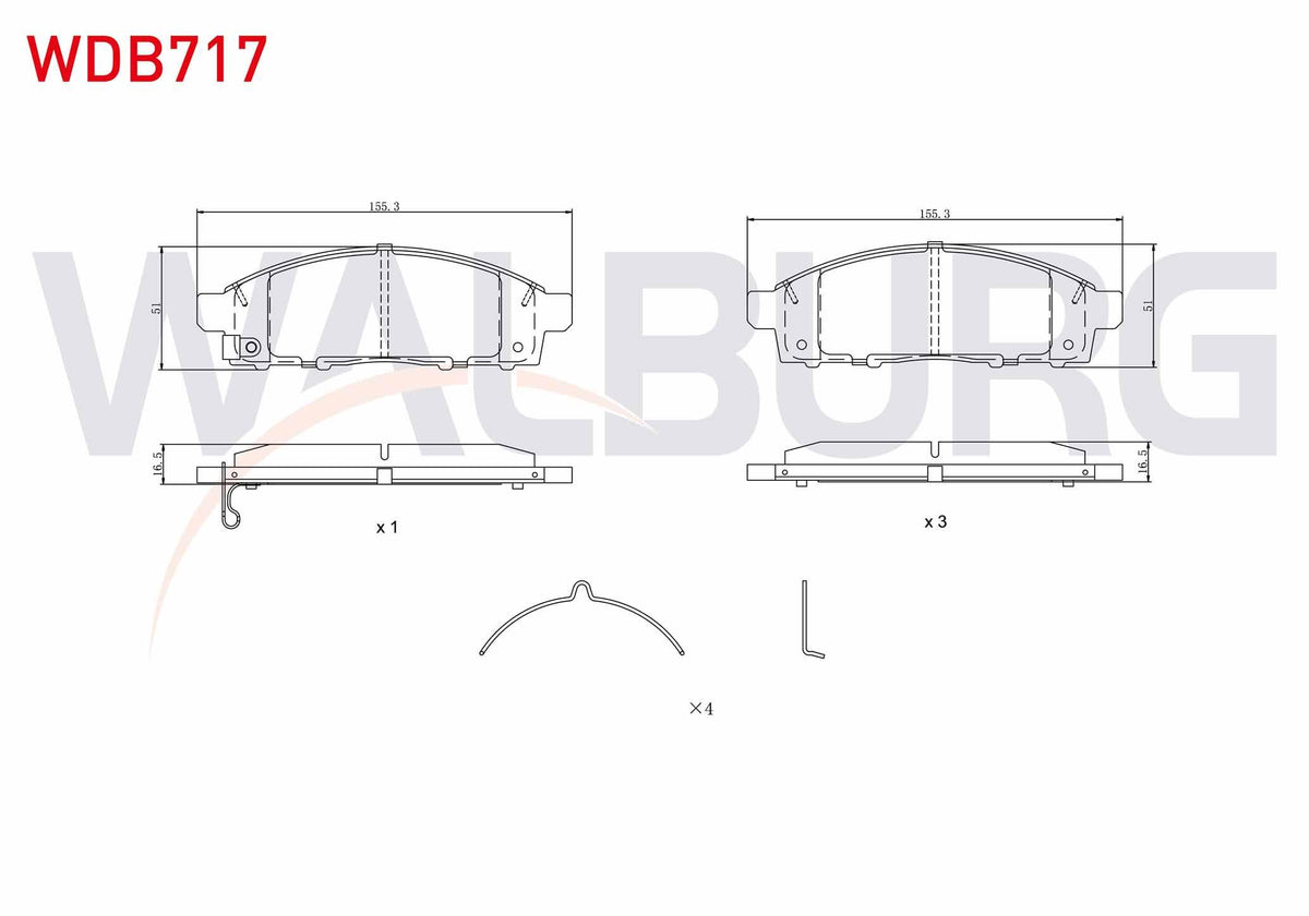 WALBURG WDB717 Brake Pad Front with Wear Indicator Cable Drilled Mitsubishi L 200 2.4 DI-D 2015-/ Fiat Fullback — Brake Pads