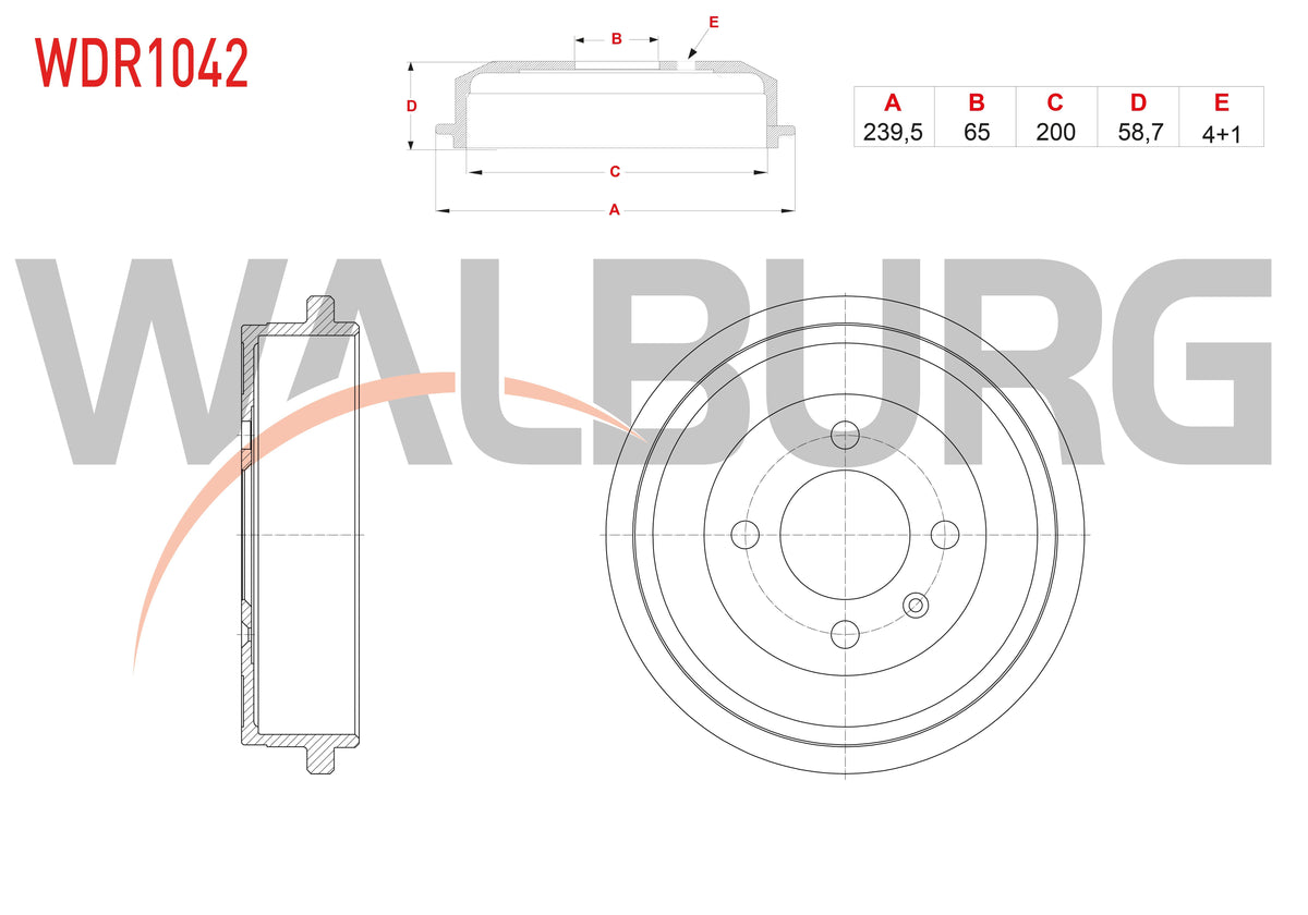 WALBURG WDR1042 Brake Drum Rear 4 Hole Volkswagen Polo (6N1) 1.4 1994-1999 / Polo (6N2) 1.4 1999-2001 — Brake Rotors & Drums