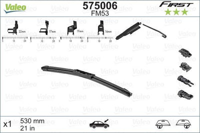 Valeo 575006 Wiper Blade Single 53Cm First Multiconnection Flat Blade Fm53 530 mm — Wipers