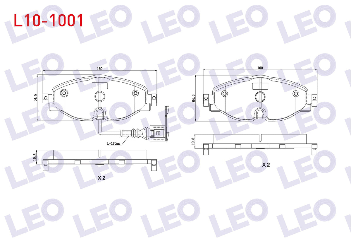 LEO L10-1001 Brake Pad Front with Connector Golf VII (5G1) 1.2 TSI 2012-/ 1.4 TSI 2012-/ 1.6 TDI 2012-/ Passat 1 — Brake Pads