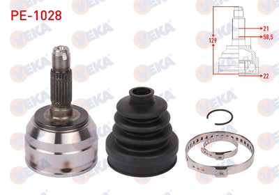 Veka PE-1028 CV Joint Left-Right Front Outer Length 129mm Peugeot 106 I (1A,1C) 1.4 1991-1996 — Axles, CV Joints & Boots