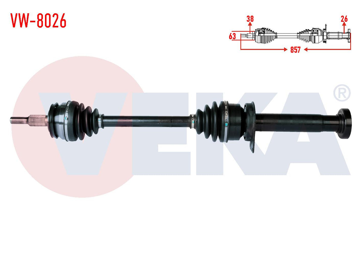 Veka VW-8026 Complete Axle Right Front Volkswagen Transporter VI 2.0 TDI M-T 102 Hp 5 Gear Length 857mm 2011