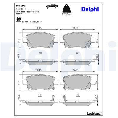 Delphi LP1896 Brake Pad Front Toyota Celica Coupe Corolla Verso 1.8/2.0 99-05 — Brake Pads