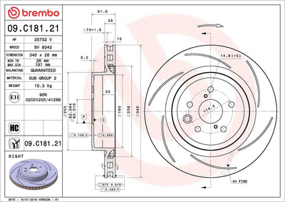 Brembo 09.C181.21 Brake Disc Rear UV Coated Lexus — Brake Rotors & Drums