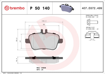 Brembo P50140 Brake Pad Rear Mercedes W117-156-176-222-246 — Brake Pads
