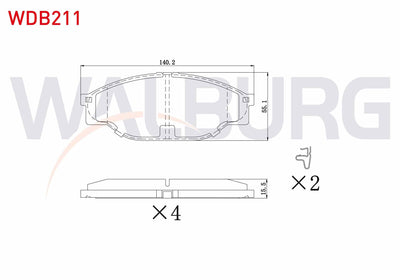 WALBURG WDB211 Brake Pad Front Toyota HI-Lux Pick Up (_N_) 2.5 D-4D 1983-2005 / HI-Lux Pick Up (_N_) 2.5 2.4 D 1 — Brake Pads