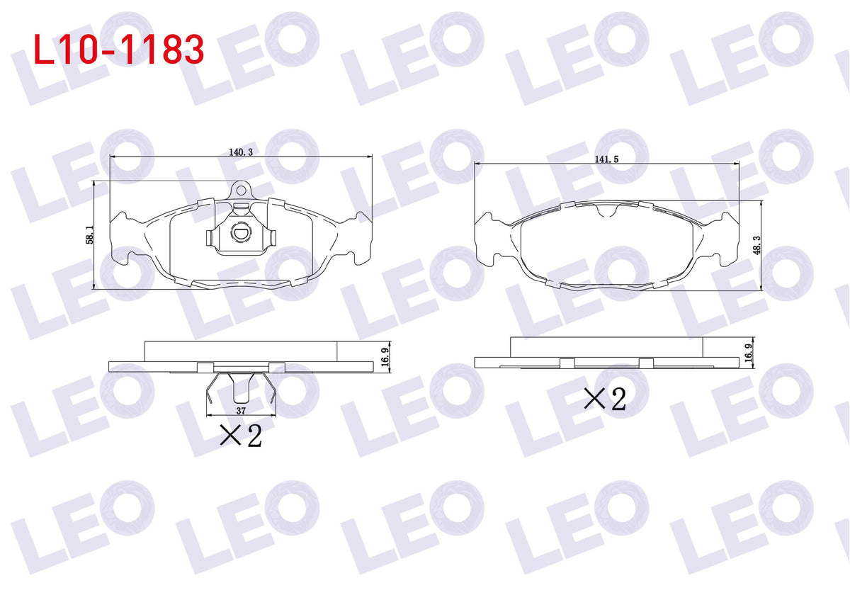 LEO L10-1183 Brake Pad Front Opel Astra F 1.4i 1991-1998 / 1.6i 1991-1998 / F Classic 1.4i 1998-2002 / Vectra A — Brake Pads