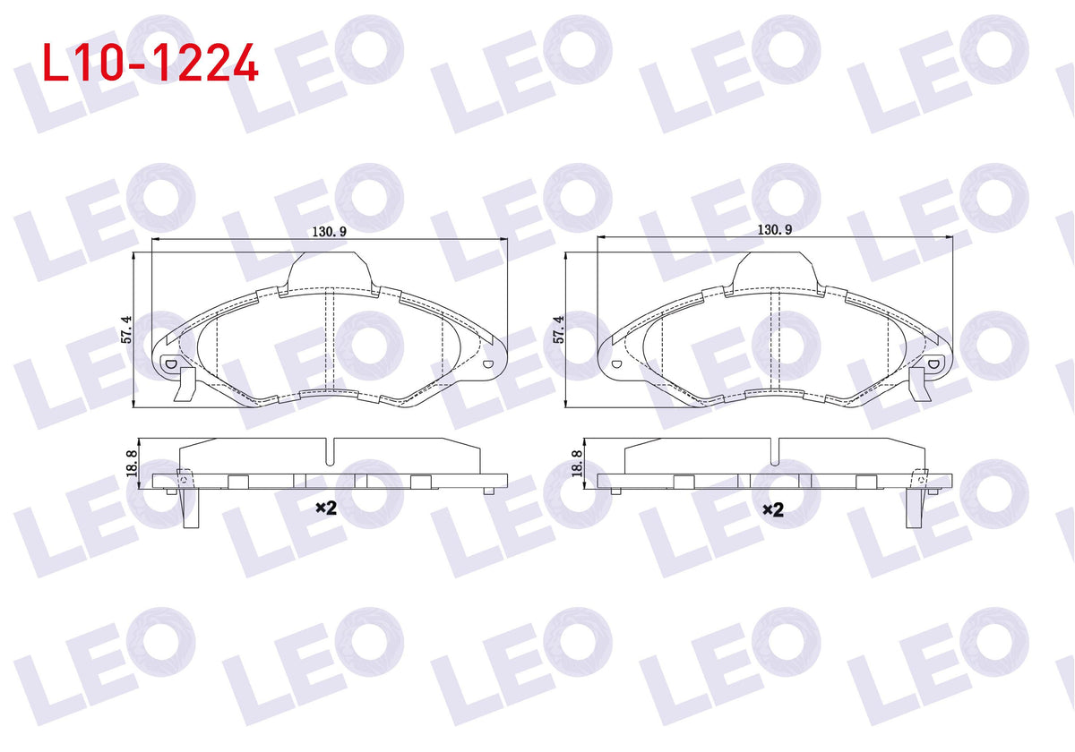 LEO L10-1224 Brake Pad Front with Wear Indicator Ford Escort VII 1.3 1995-1999 / Escort VII 1.4 1995-1999 / Escort VII 1.6 16V 1995-1999 / Escort VII 1.8i 1995-1999