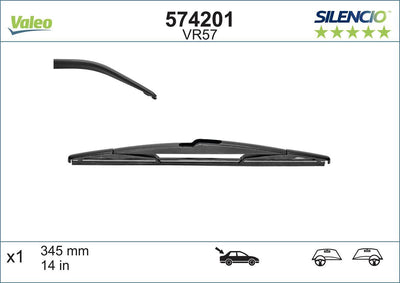 Valeo 574201 Rear Wiper Blade 350mm Honda CRV/Jazz/Hyundai Santa/ Mazda-2/Lancer/Impreza — Wipers