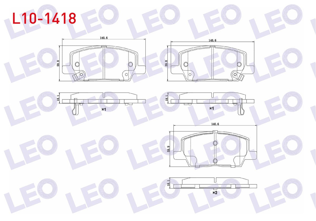 LEO L10-1418 Brake Pad Front with Wear Indicator Opel Mokka 1.4-1.6-1.6 CDTi 2012-/ Mokka X 1.6 CDTi 2012