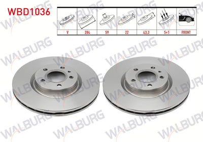 WALBURG WBD1036 Brake Disc Front Air 5 Bjn 284X22x59x43 — Brake Rotors & Drums
