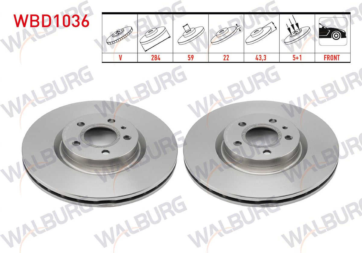 WALBURG WBD1036 Brake Disc Front Air 5 Bjn 284X22x59x43 — Brake Rotors & Drums