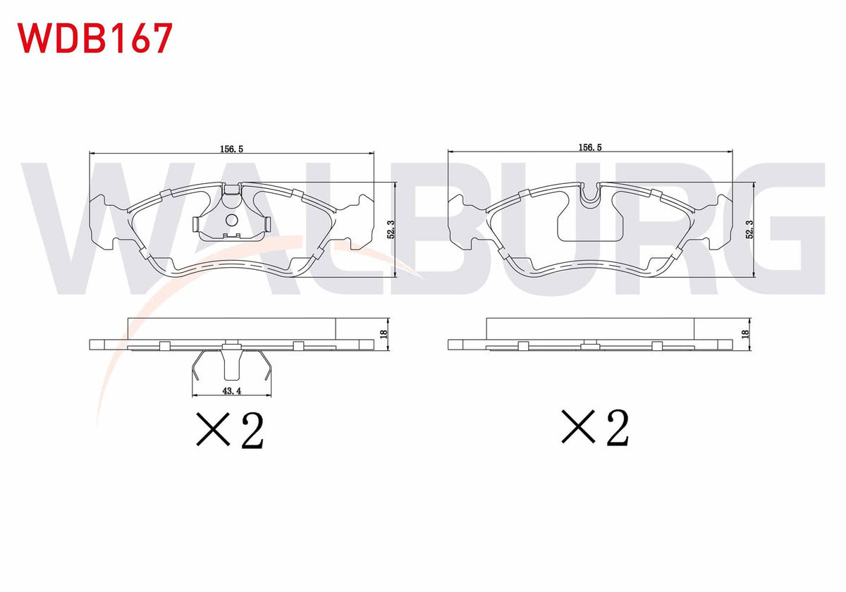 WALBURG WDB167 Brake Pad Front Opel Vectra B 1.6i 1995-2003 / Vectra B 1.8i 16V 1995-2003 / Vectra B 2.0 DTi 199 — Brake Pads