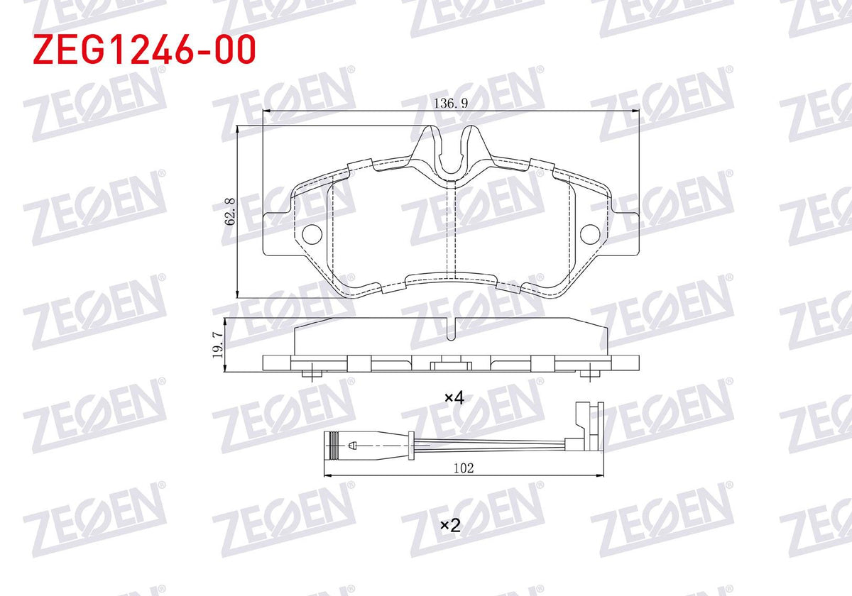 Zegen ZEG1246-00 Brake Pad Rear with Connector Mercedes Sprinter 3,5T (906) 316 CDI 2006-2009 / 313 CDI 2006-2009 / 315 CDI 2006-2009 / VW Crafter 30-35 2.5 TDI 2006-2016 / Crafter 30-35 2.0 TDI 20