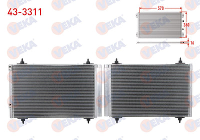 Veka 43-3311 A/C Condenser Peugeot 307 (3A / C) 1.4 HDi 2000-2007 — Condensers & Evaporators