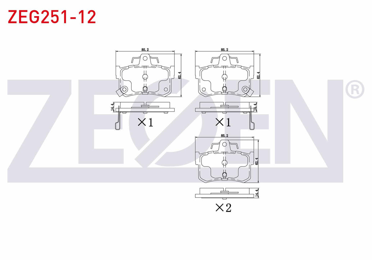 Zegen ZEG251-12 Brake Pad Rear with Wear Indicator Rover 800 (Xs) 820 16V 1986-1999 / 800 (Xs) 820 1986-1999 / 8 — Brake Pads