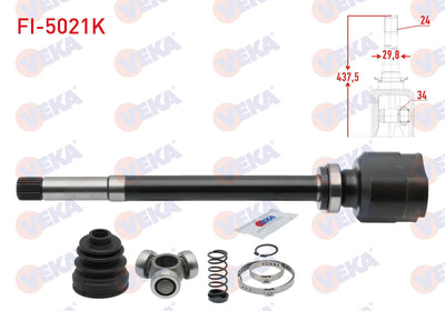 Veka FI-5021K CV Joint Right Front Inner Fiat Scudo (270) 1.6 Mjt 24X34x29,8 Length 437,5 mm 2007 — Axles, CV Joints & Boots