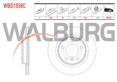WALBURG WBD1558C Brake Disc Front Air Coated 5 Bjn 294X22x79x45 — Brake Rotors & Drums