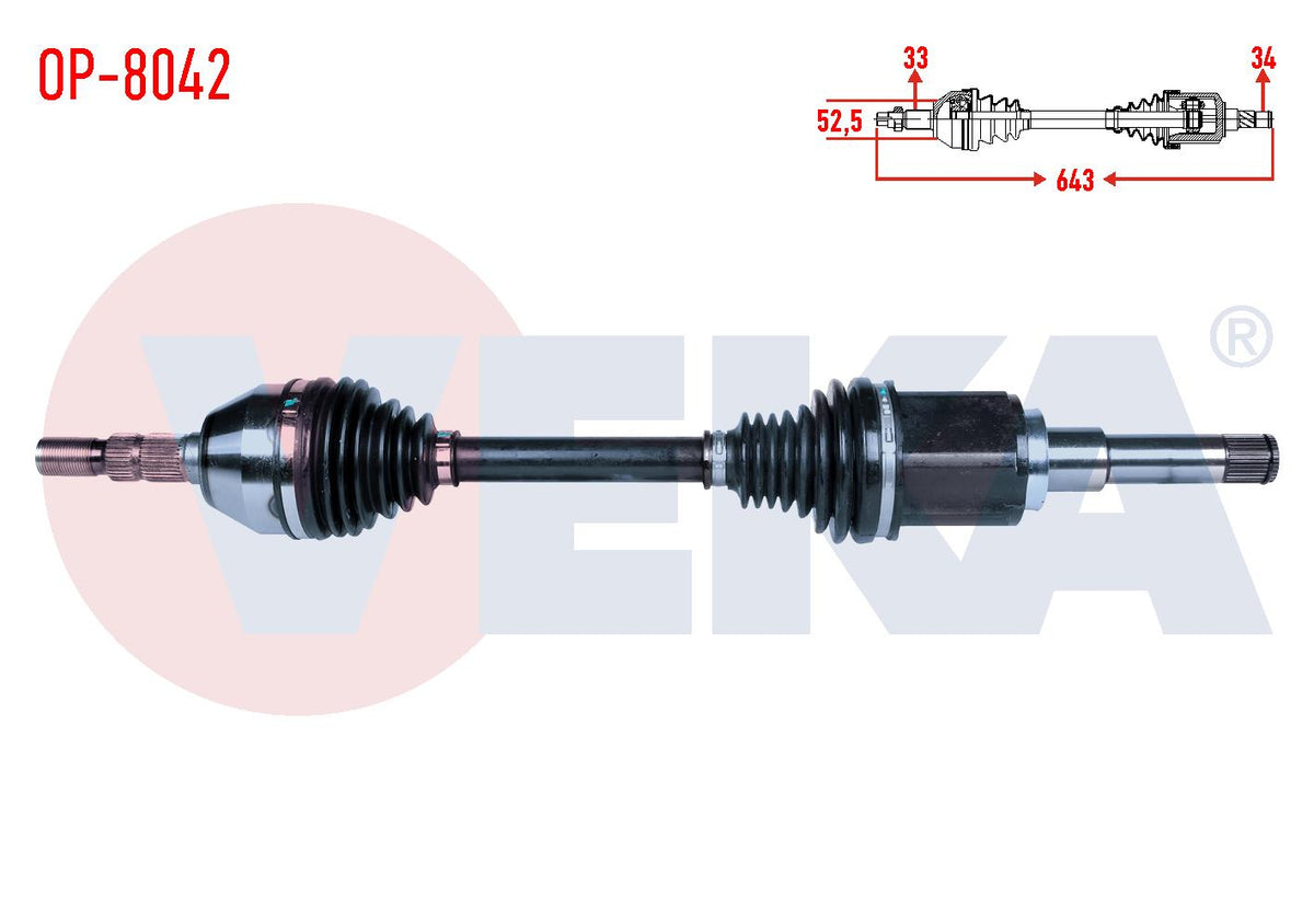 Veka OP-8042 Complete Axle Left Front Opel Astra J 1.4 T-1.6i A-T Length 643mm 2009-2016 — Axles, CV Joints & Boots