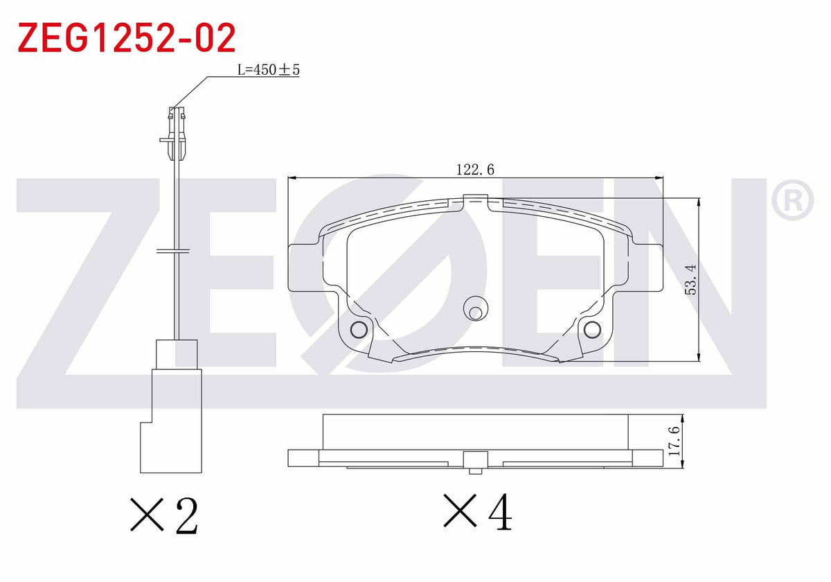 Zegen ZEG1252-02 Brake Pad Rear with Connector Ford Transit (V347) 2.2 TDCi-2.4 TDCi-3.2 TDCi 2006-2014 / Transit (V348) 2.2 TDCi 2006-2014