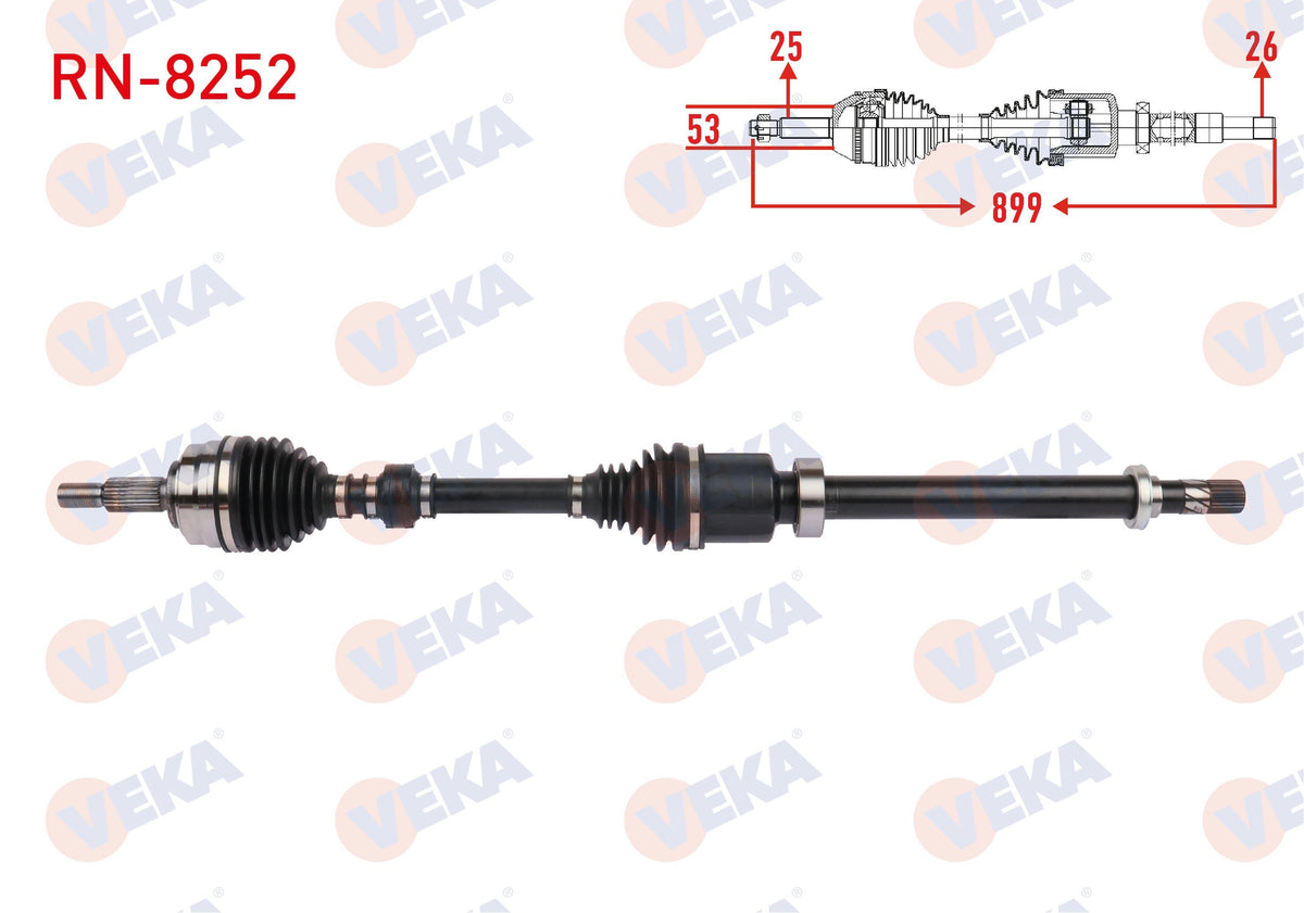 Veka RN-8252 Complete Axle Right Front Length 899mm Clio V (B7_) 1.0 TCE 100 (B7mt) 5 Gear 15 Rim — Axles, CV Joints & Boots