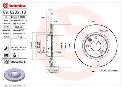 Brembo 09.C285.11 Brake Disc Front Coated (Renault Clio IV Symbol II III 12-/ Dacia Logan II Sandero I — Brake Rotors & Drums