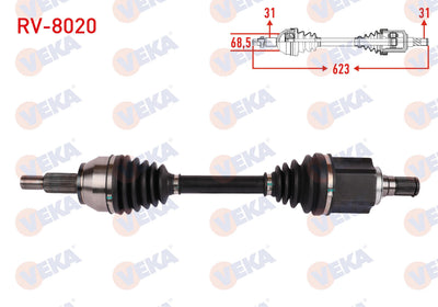 Veka RV-8020 Complete Axle Left Front Length 623mm Land Rover Evoque 2.0 4X4 A-T 2011-2019 — Axles, CV Joints & Boots