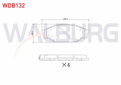 WALBURG WDB132 Brake Pad Front Cable Drilled Toyota HI-Lux Pick Up (_N_) 2.4 D 4X4 1983-2005 / HI-Ace II (H5_) 2 — Brake Pads