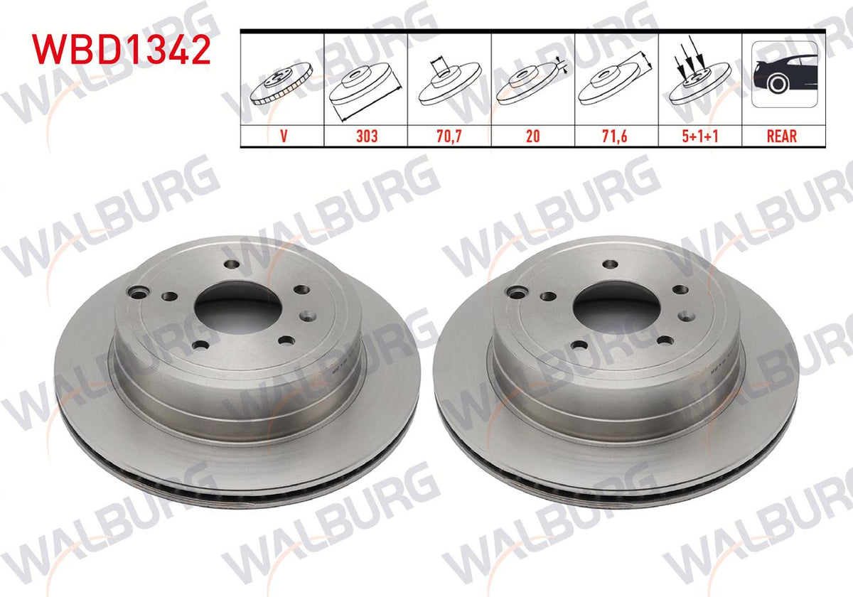 WALBURG WBD1342 Brake Disc Rear Air 5 Bjn 303X20x70,7X71 — Brake Rotors & Drums
