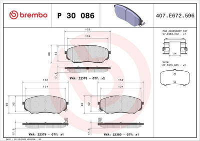 Brembo P30086 Brake Pad Front Kia Sorento 4Wd 2009-/ Sportage 2.0 2.2 CRDi 2015-/ — Brake Pads