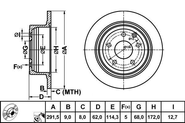 MGA 50398 Brake Disc Rear Straight 291,5-5 (Nissan: Qashqai 07-> / Nissan: Juke 11->) — Brake Rotors & Drums