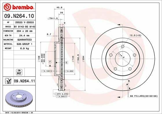 BREMBO Front Disc Brake 09.N264.11 - UV Coated for Peugeot — Brake Rotors & Drums