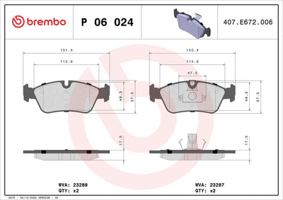 Brembo P06024 Brake Pad Front BMW E36 E46 316i 318i 320i 323i 325i 318d 320d 316Ti 325Ti 316Ci — Brake Pads