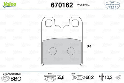 Valeo 670162 Brake Pad Rear-Alfa Romeo Giulietta 2010 Dodge Dart