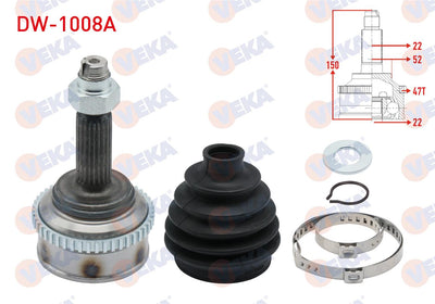 Veka DW-1008A CV Joint Left-Right Front Outer Chevrolet Kalos (T200) 1.4 with ABS 47 Outer 22X22x5 — Axles, CV Joints & Boots