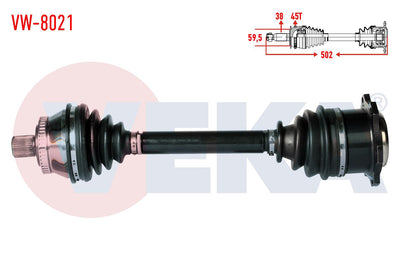 Veka VW-8021 Complete Axle Right Front Volkswagen Passat (3B2) 1.9 TDI with ABS 45 Outer Length 50 — Axles, CV Joints & Boots