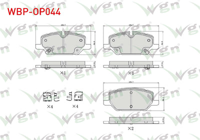 WGN WBP-OP044 Brake Pad Front with Wear Indicator Opel Insignia B 1.5T-1.6 CDTi-2.0 CDTi-2.0T 17 Rim 2017