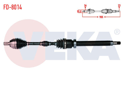 Veka FD-8014 Complete Axle Right Front Ford Focus II (Da) 1.6i M-T Length 905mm 2004-2011 — Axles, CV Joints & Boots