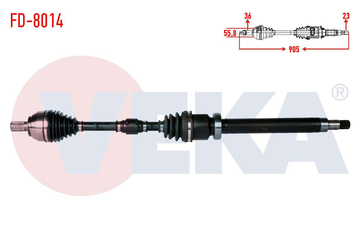 Veka FD-8014 Complete Axle Right Front Ford Focus II (Da) 1.6i M-T Length 905mm 2004-2011 — Axles, CV Joints & Boots